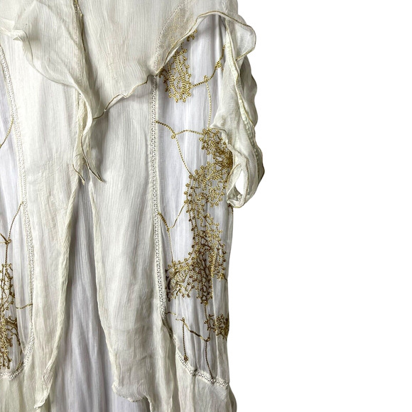 Nataya Empire FairyCore Garden Floral Embroidered Dress Lace Up Sage Gray Large - Picture 5 of 12